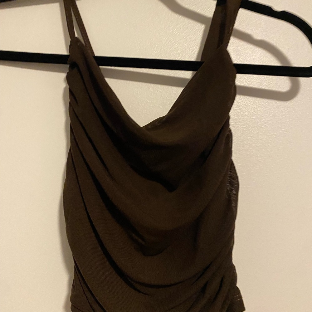 SHEIN Brown Ruched Fitted Bodysuit Tank Top